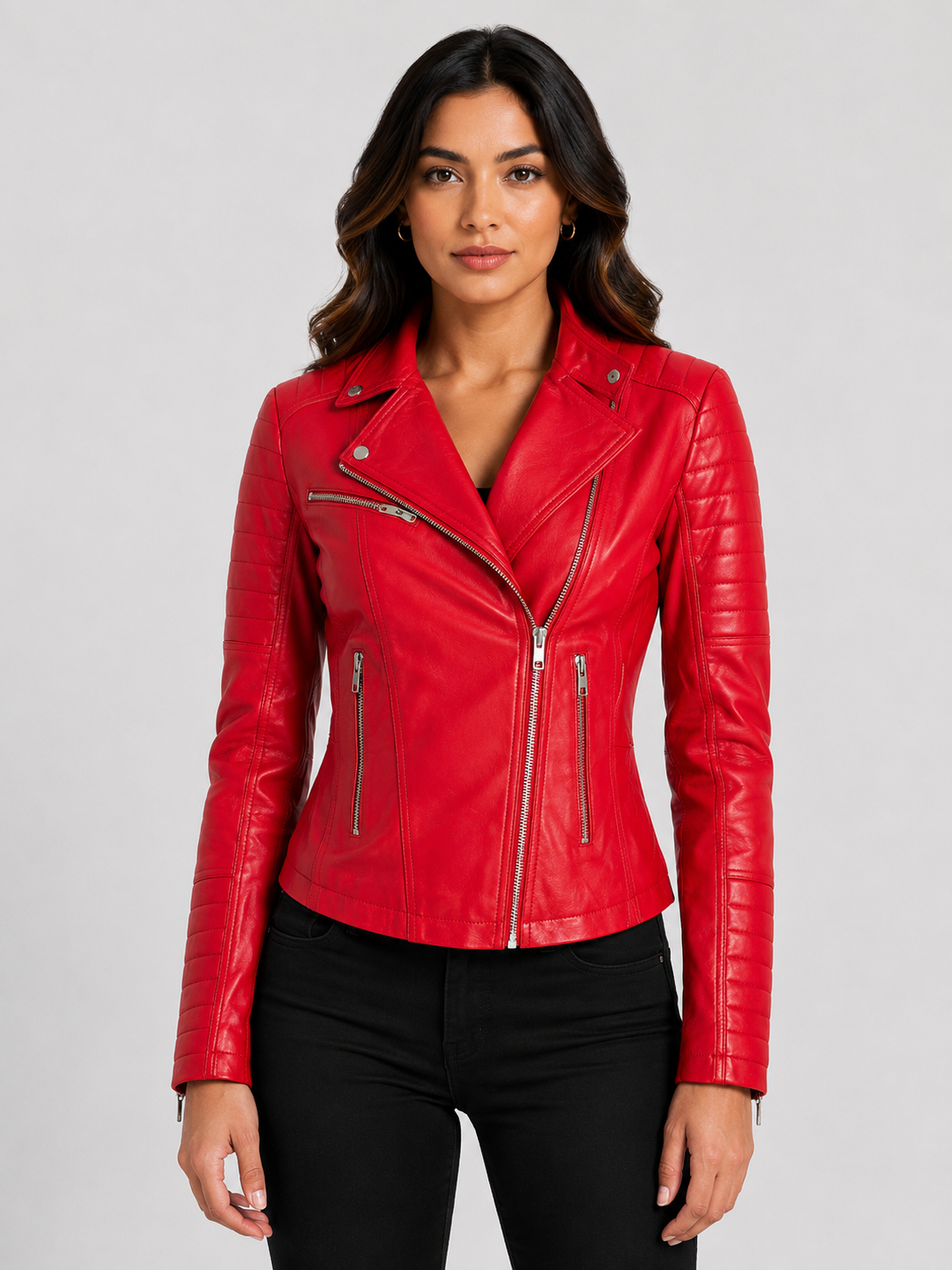 Women's red leather jacket - red biker jacket style guide