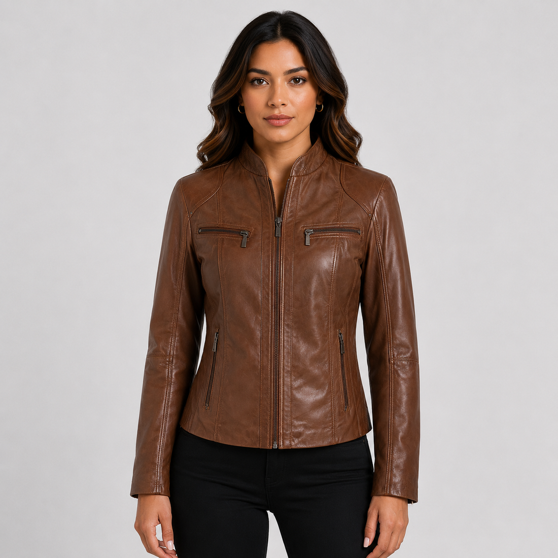 Women's timber leather biker jacket - country concert outfit