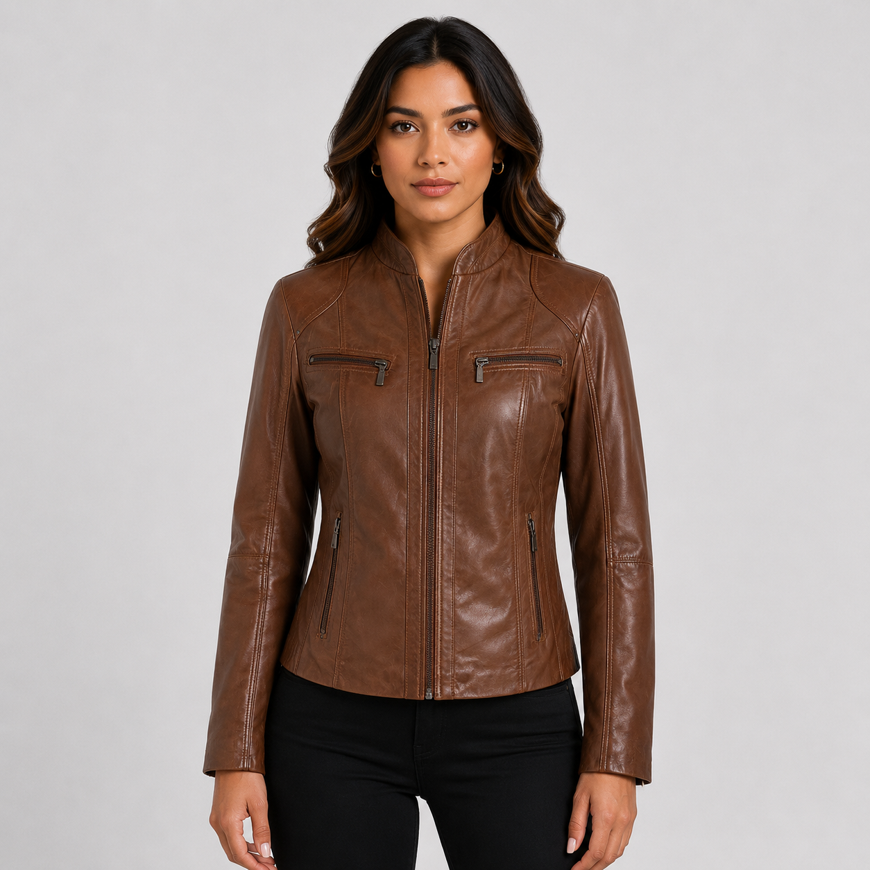 Women's timber leather biker jacket - country concert outfit