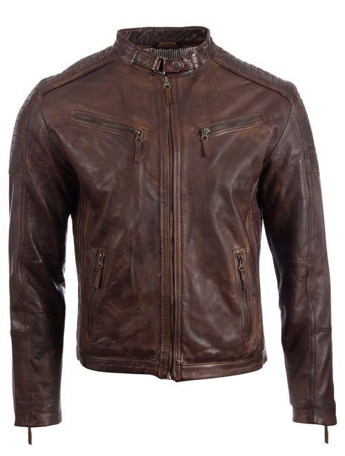 Alder & Stone Men's Biker Jacket - Nevada Brown