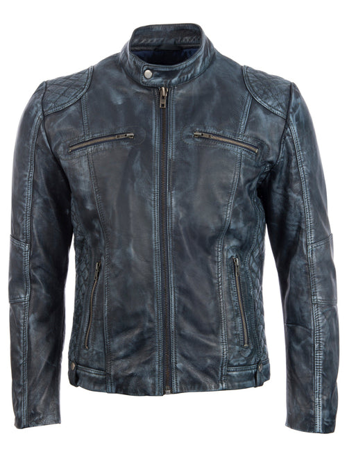 Alder & Stone Men's Biker Jacket - Frosty Blue