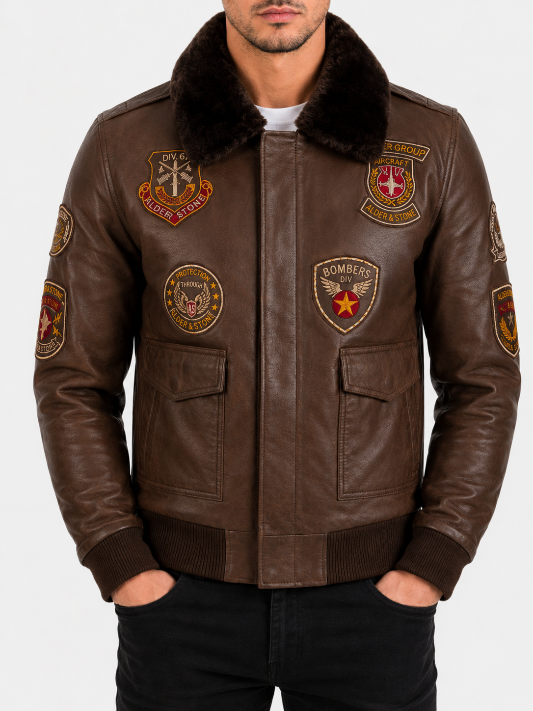 Alder & Stone Men's Aviator Bomber Jacket - Cocoa