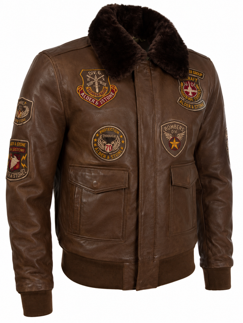Alder & Stone Men's Aviator Bomber Jacket - Cocoa