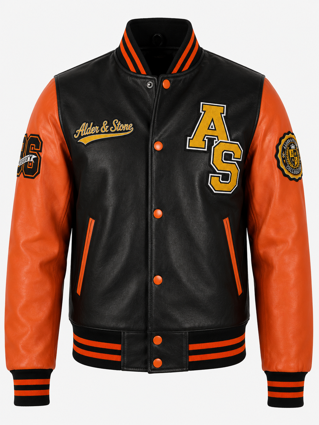 Alder & Stone Men's Varsity Jacket - Black/Orange
