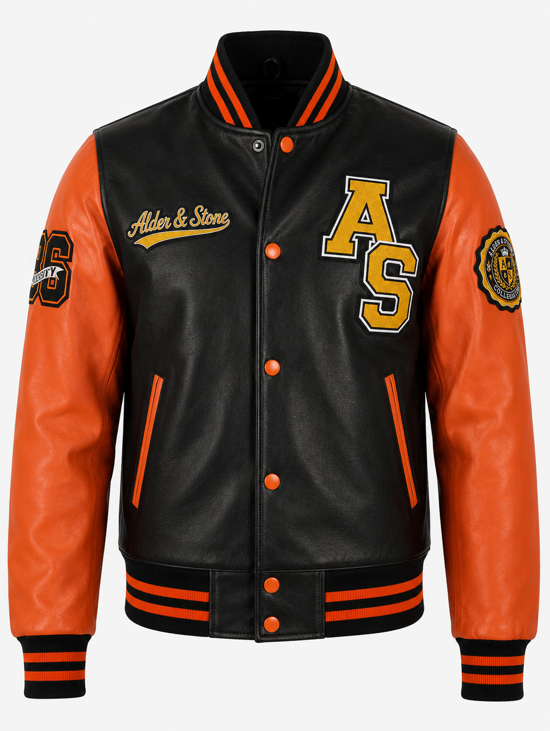 Alder & Stone Men's Varsity Jacket - Black/Orange