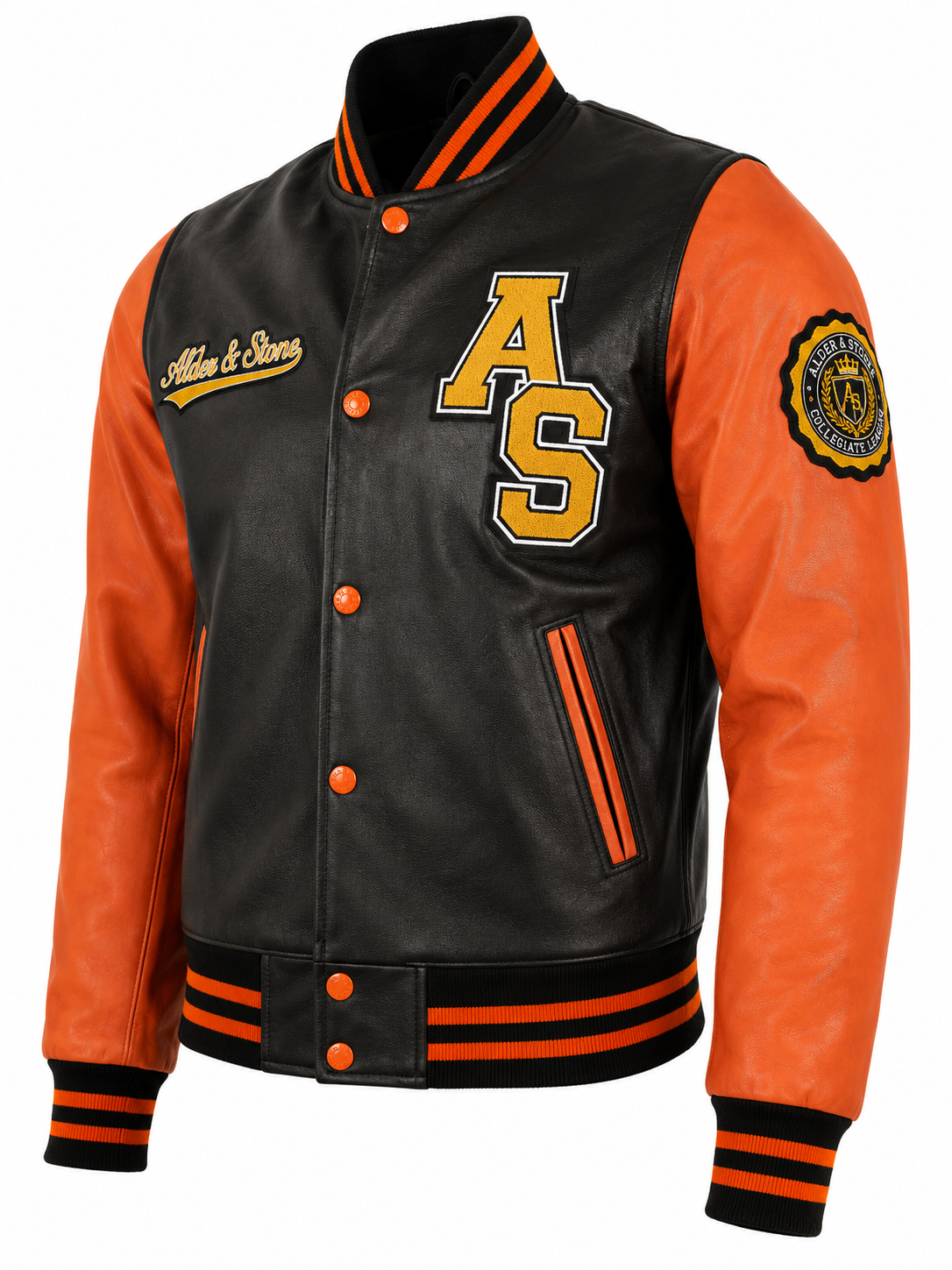 Alder & Stone Men's Varsity Jacket - Black/Orange
