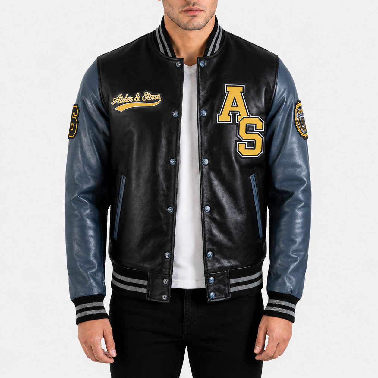 Alder & Stone Men's Varsity Jacket - Black/Grey