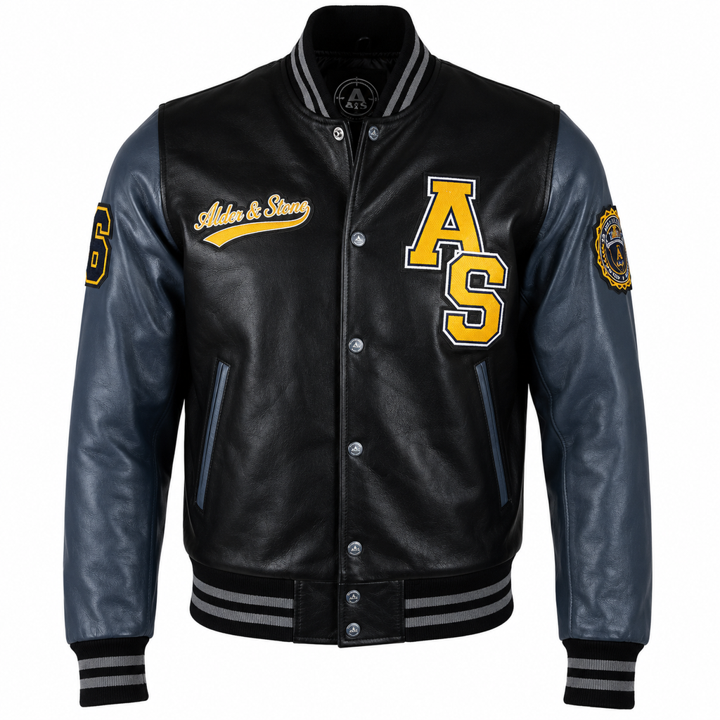 Alder & Stone Men's Varsity Jacket - Black/Grey
