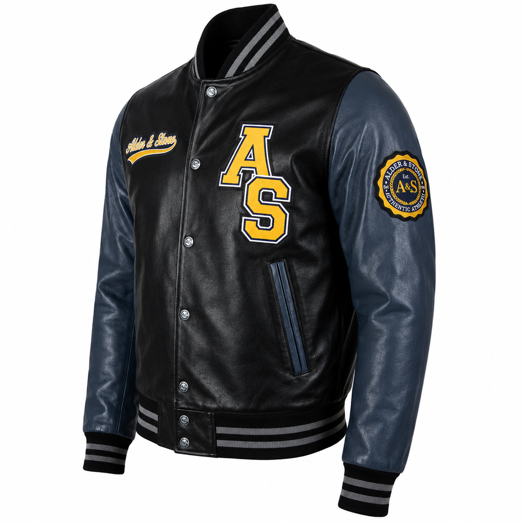 Alder & Stone Men's Varsity Jacket - Black/Grey