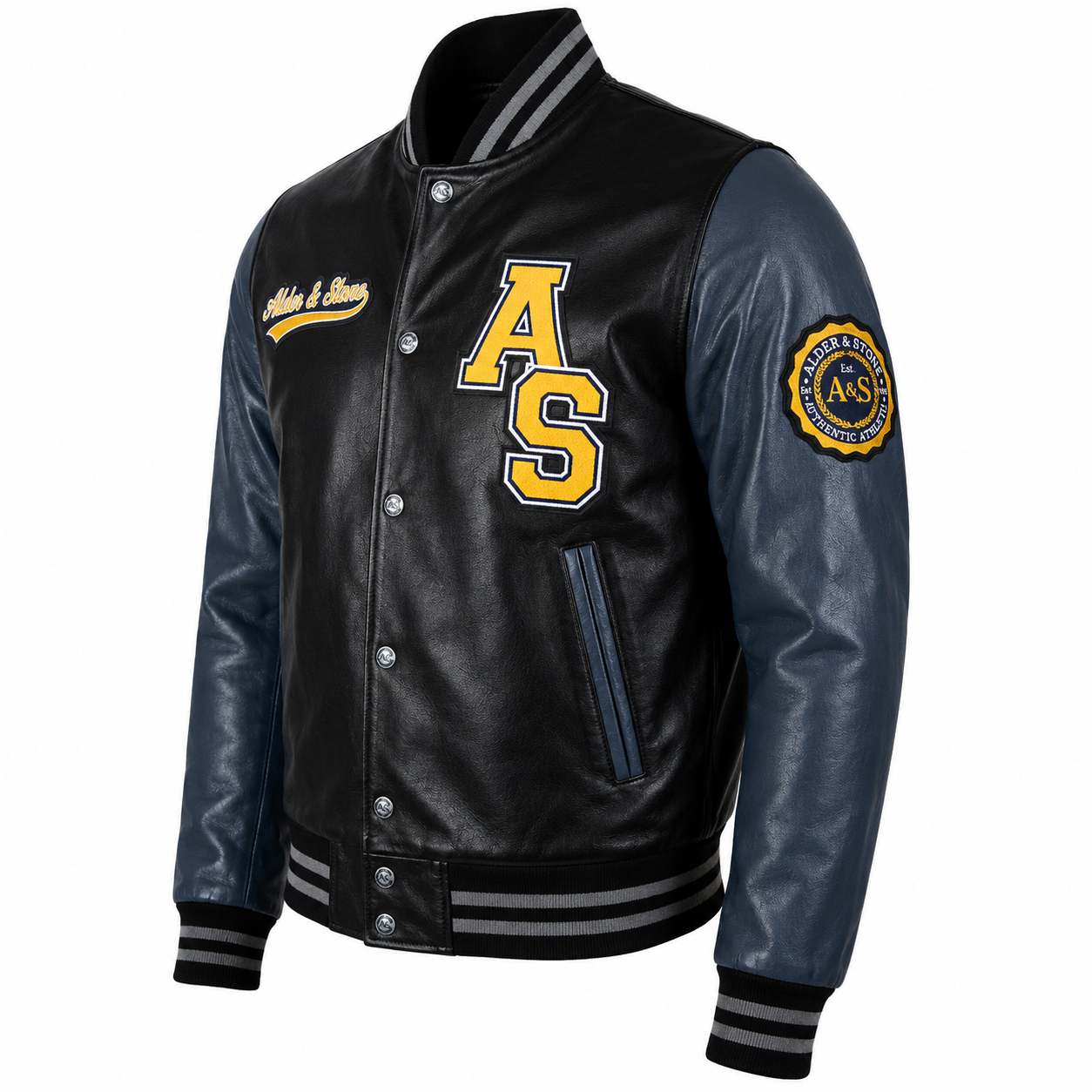 Alder & Stone Men's Varsity Jacket - Black/Grey