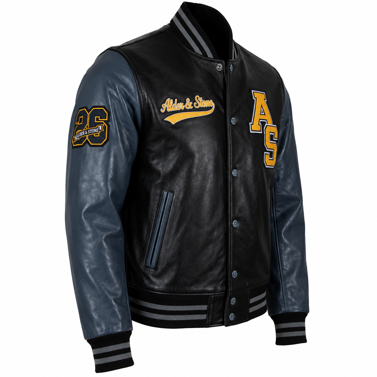 Alder & Stone Men's Varsity Jacket - Black/Grey