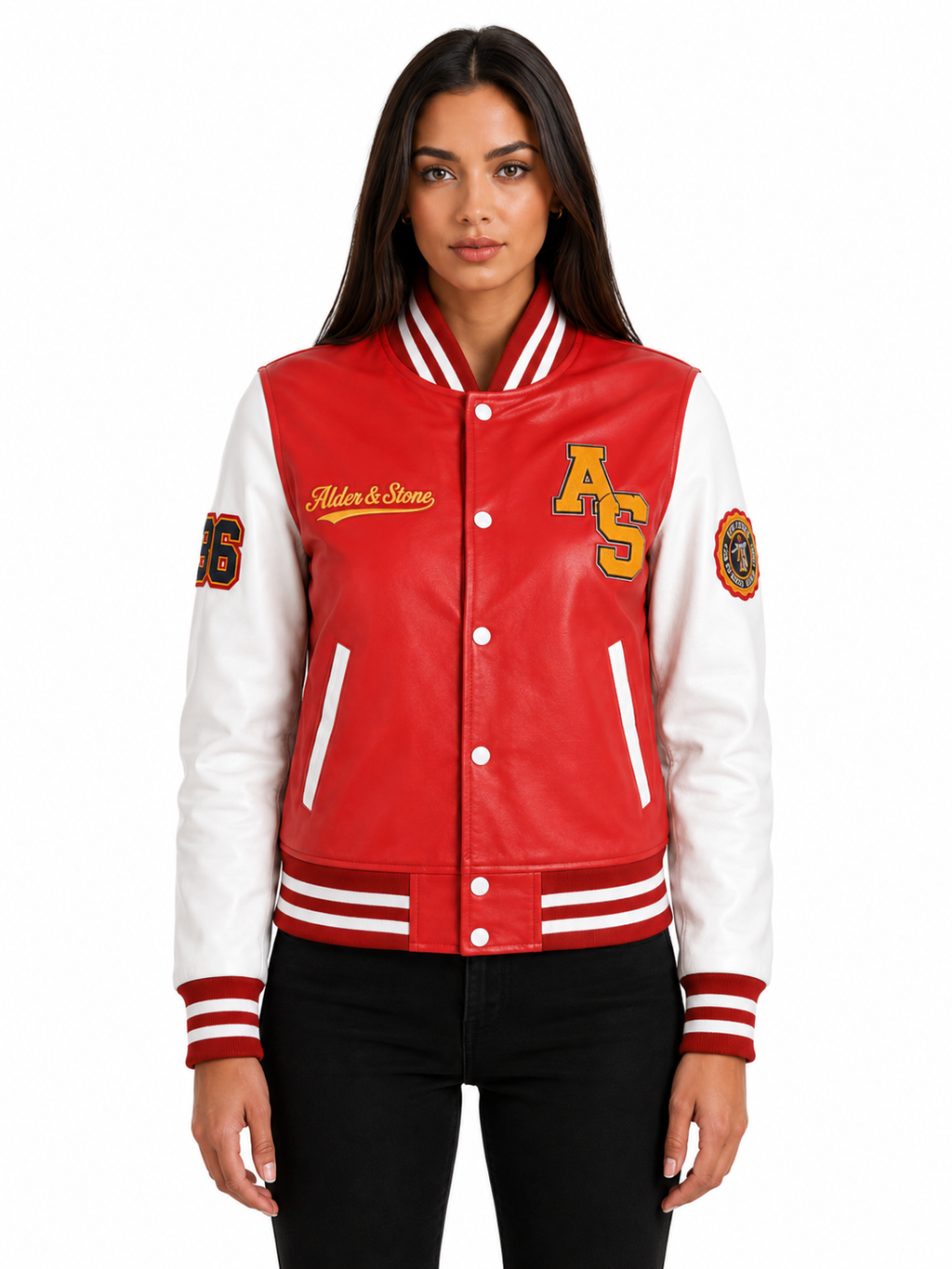 Alder & Stone Women's Varsity Jacket - Red/White