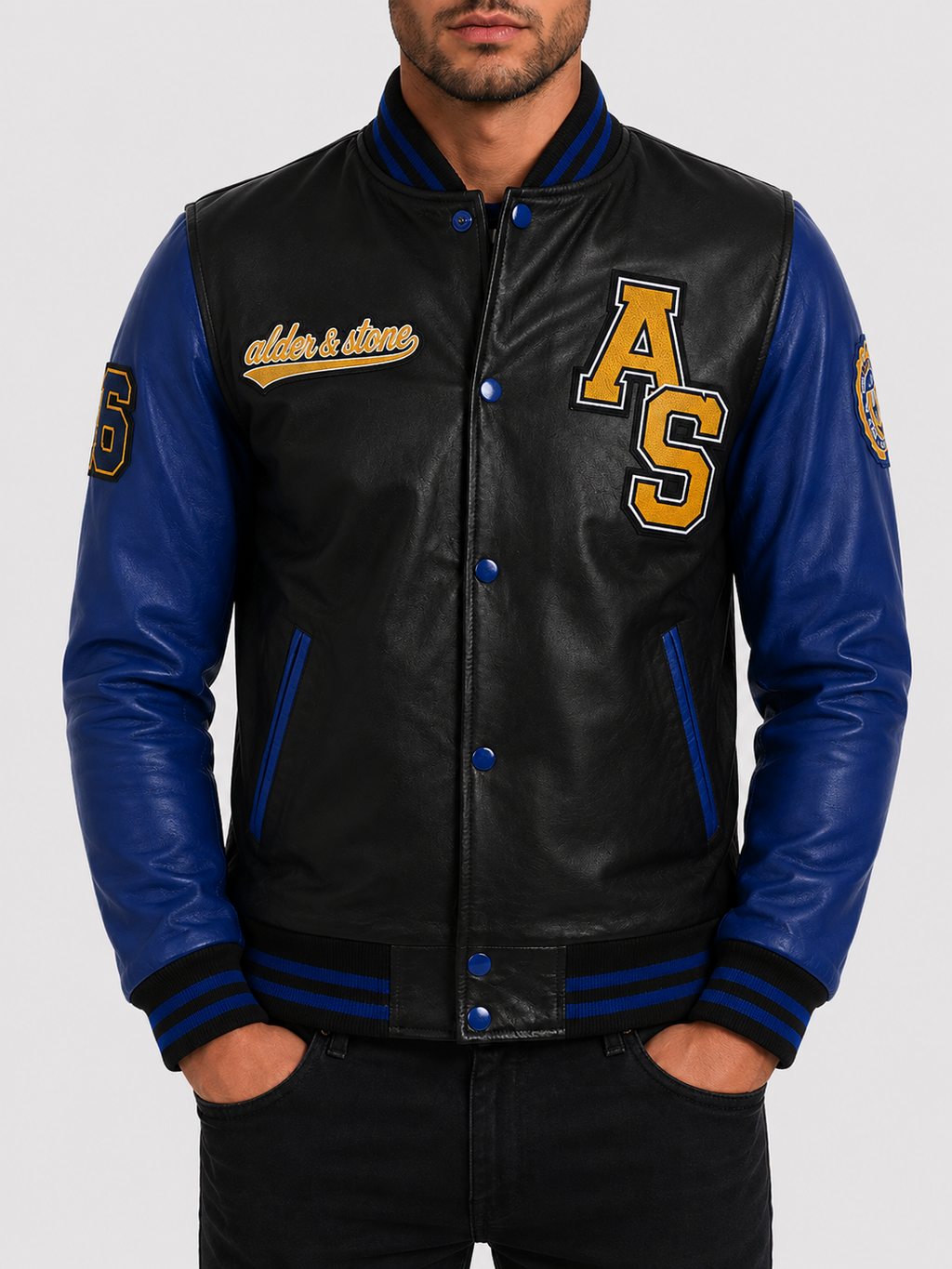 Alder & Stone Men's Varsity Jacket - Black/Blue