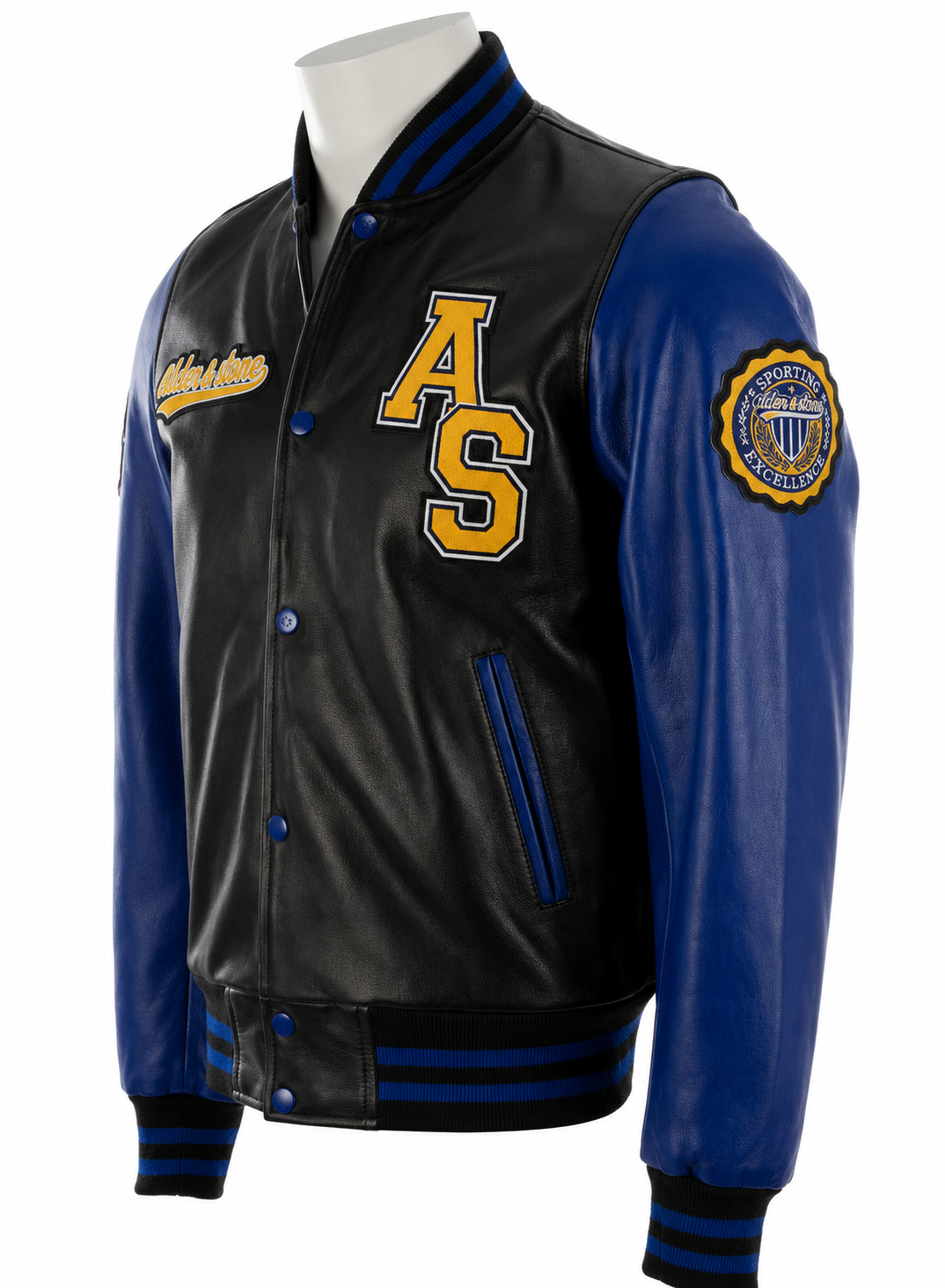 Alder & Stone Men's Varsity Jacket - Black/Blue