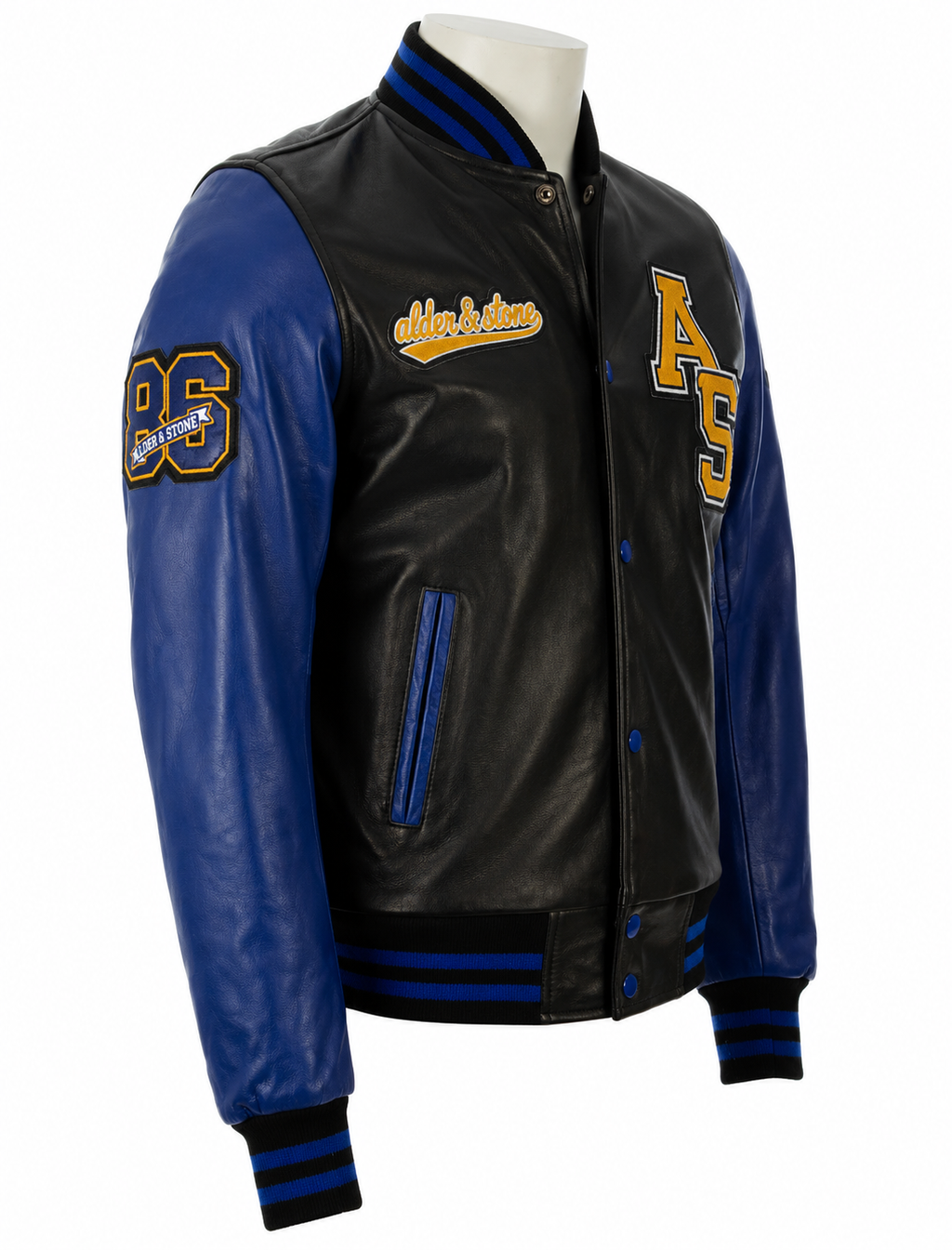 Alder & Stone Men's Varsity Jacket - Black/Blue