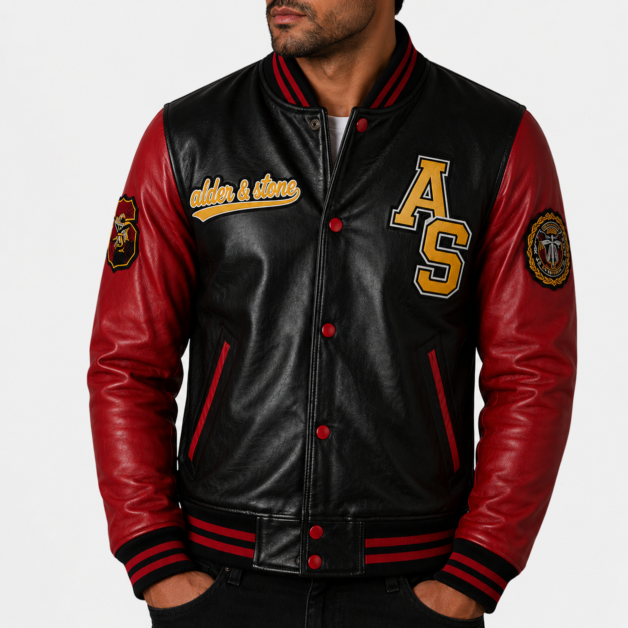 Alder & Stone Men's Varsity Jacket - Black/Red