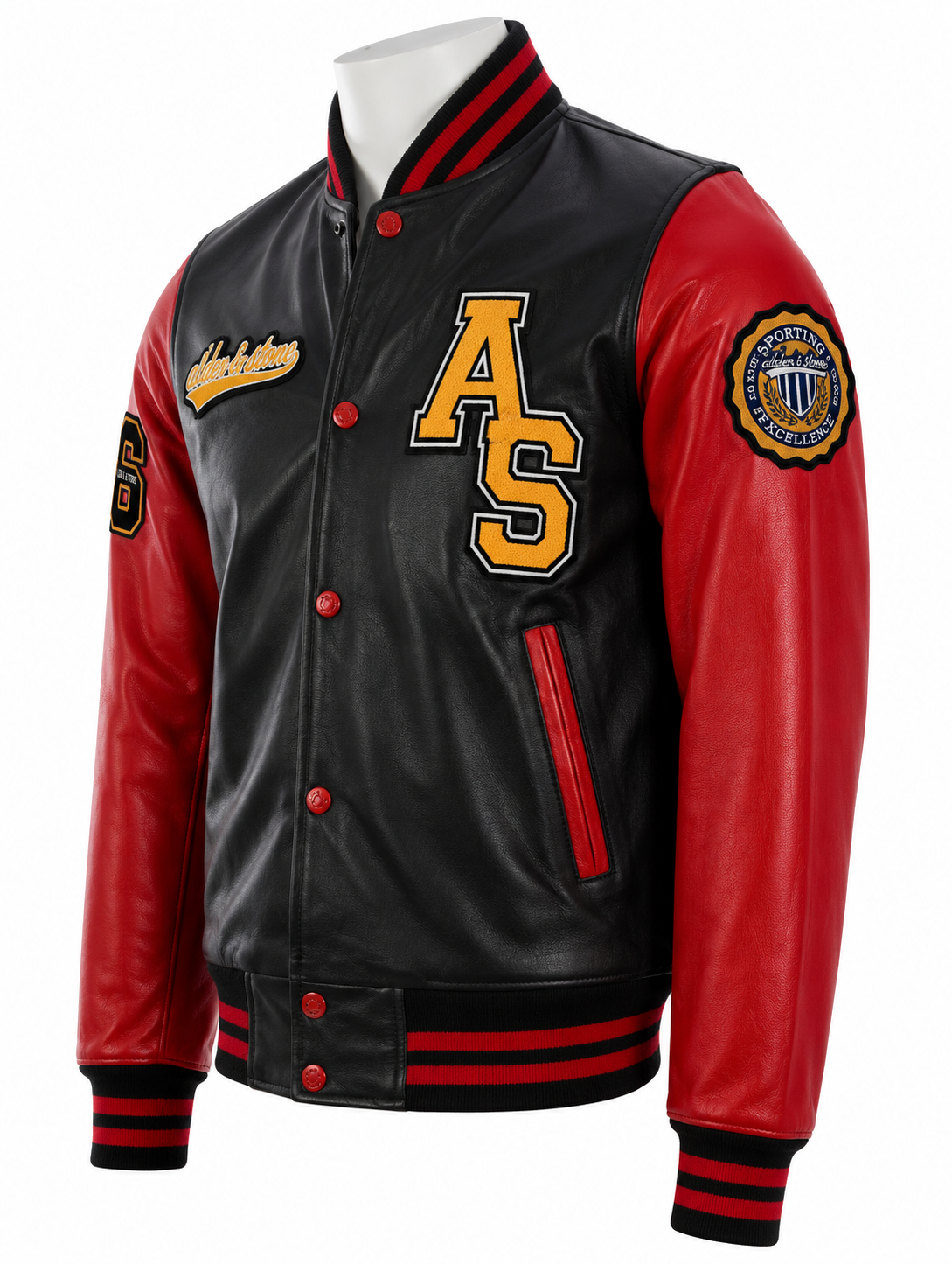 Alder & Stone Men's Varsity Jacket - Black/Red