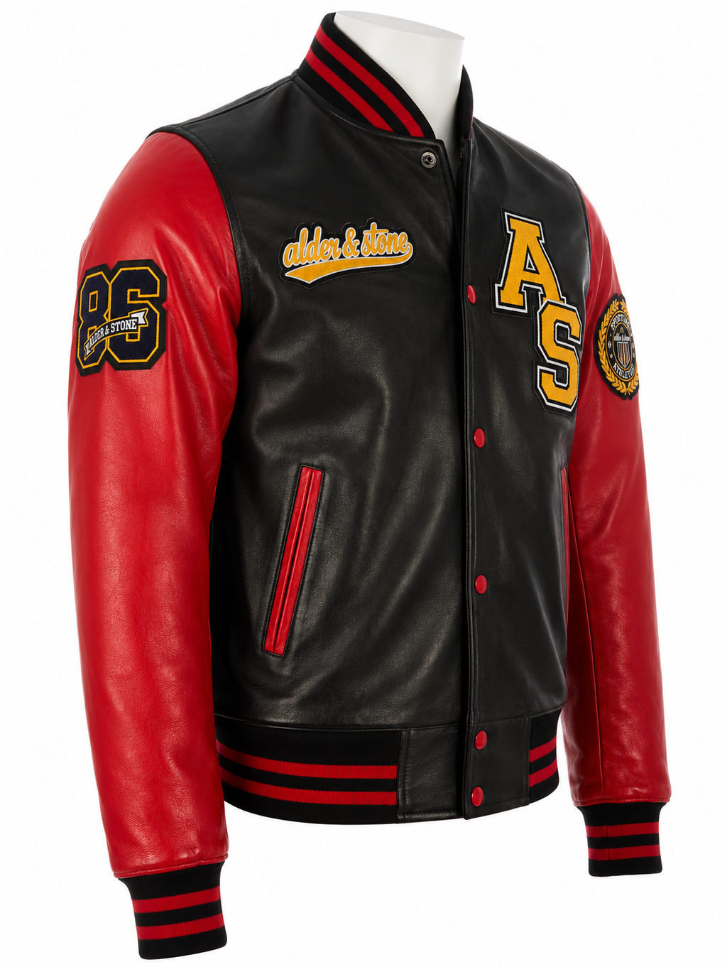 Alder & Stone Men's Varsity Jacket - Black/Red