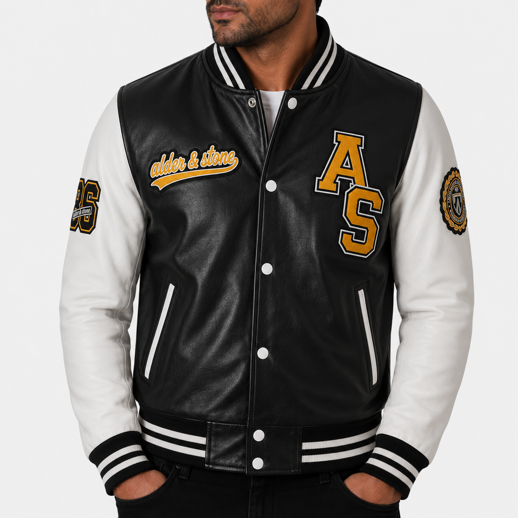 Alder & Stone Men's Varsity Jacket - Black/White