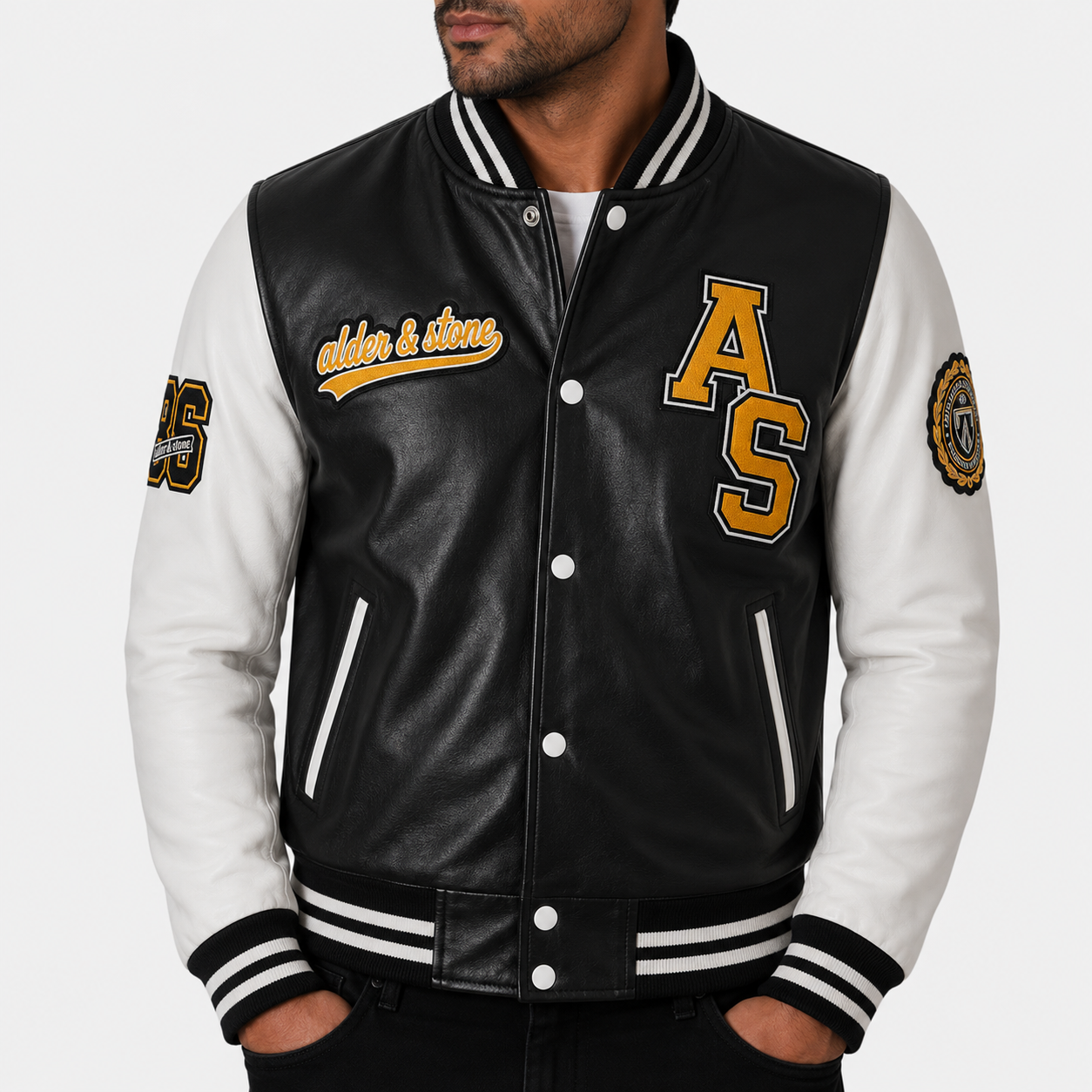 Alder & Stone Men's Varsity Jacket - Black/White