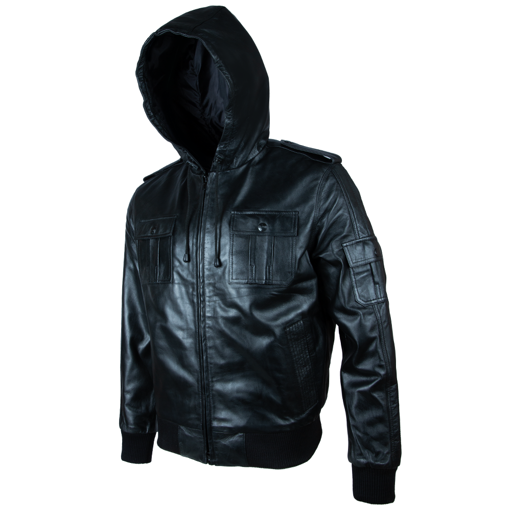 Alder & Stone Men's Hood Bomber Jacket - Black