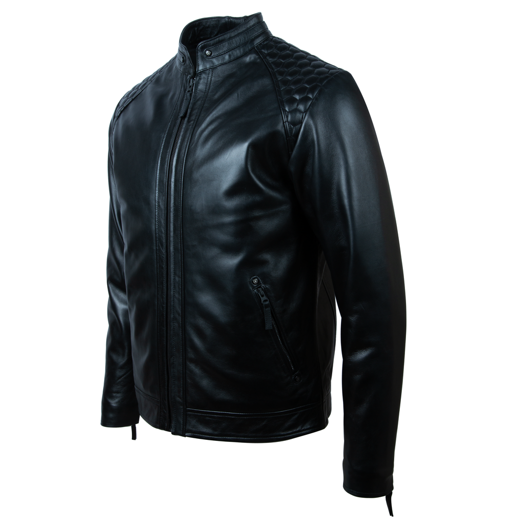 Alder & Stone Men's Hex Honeycomb Biker Jacket - Black
