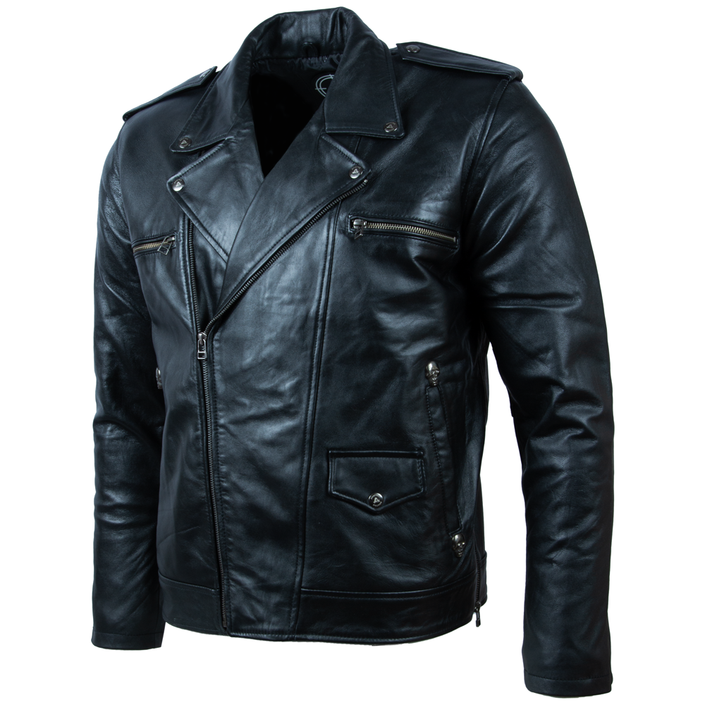 Alder & Stone Men's Skull Biker Jacket - Black