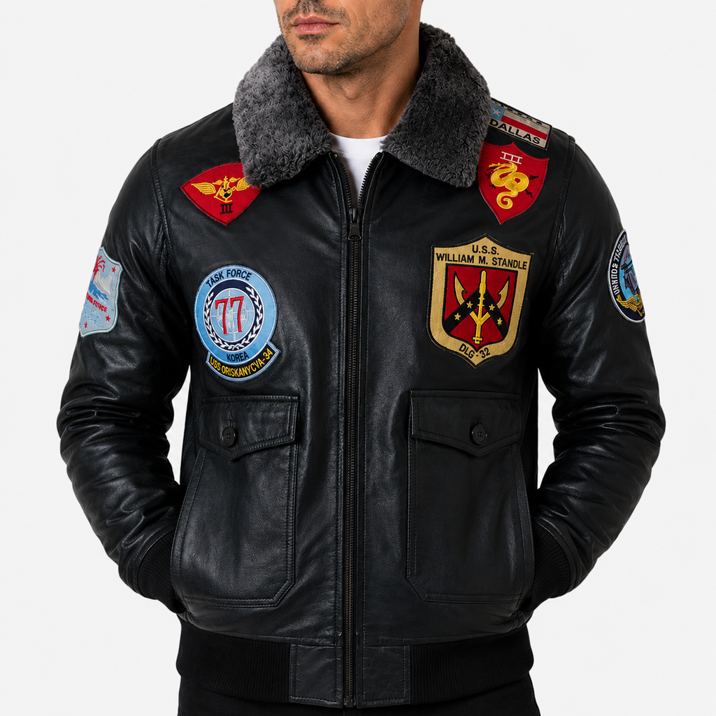 Alder & Stone Men's Top Gun Jacket - Black/Snow Fur