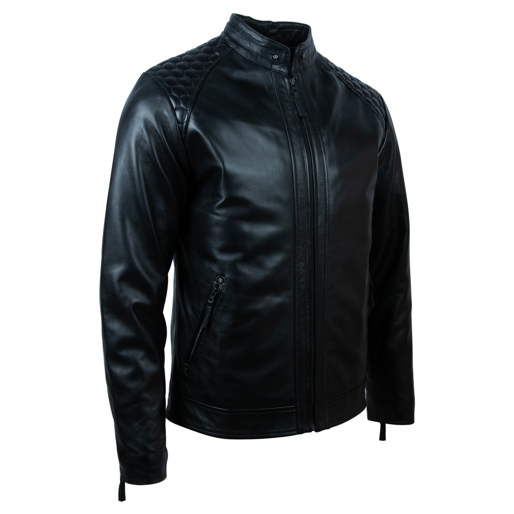 Alder & Stone Men's Hex Honeycomb Biker Jacket - Black