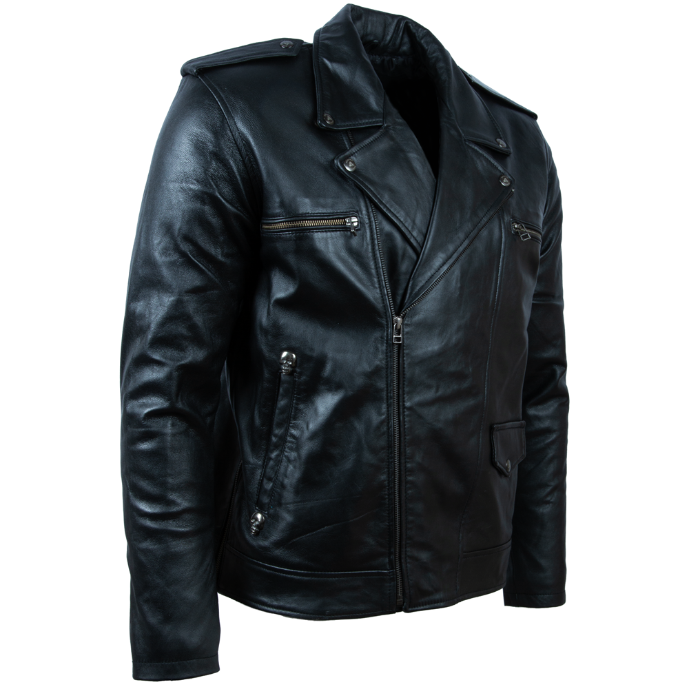Alder & Stone Men's Skull Biker Jacket - Black