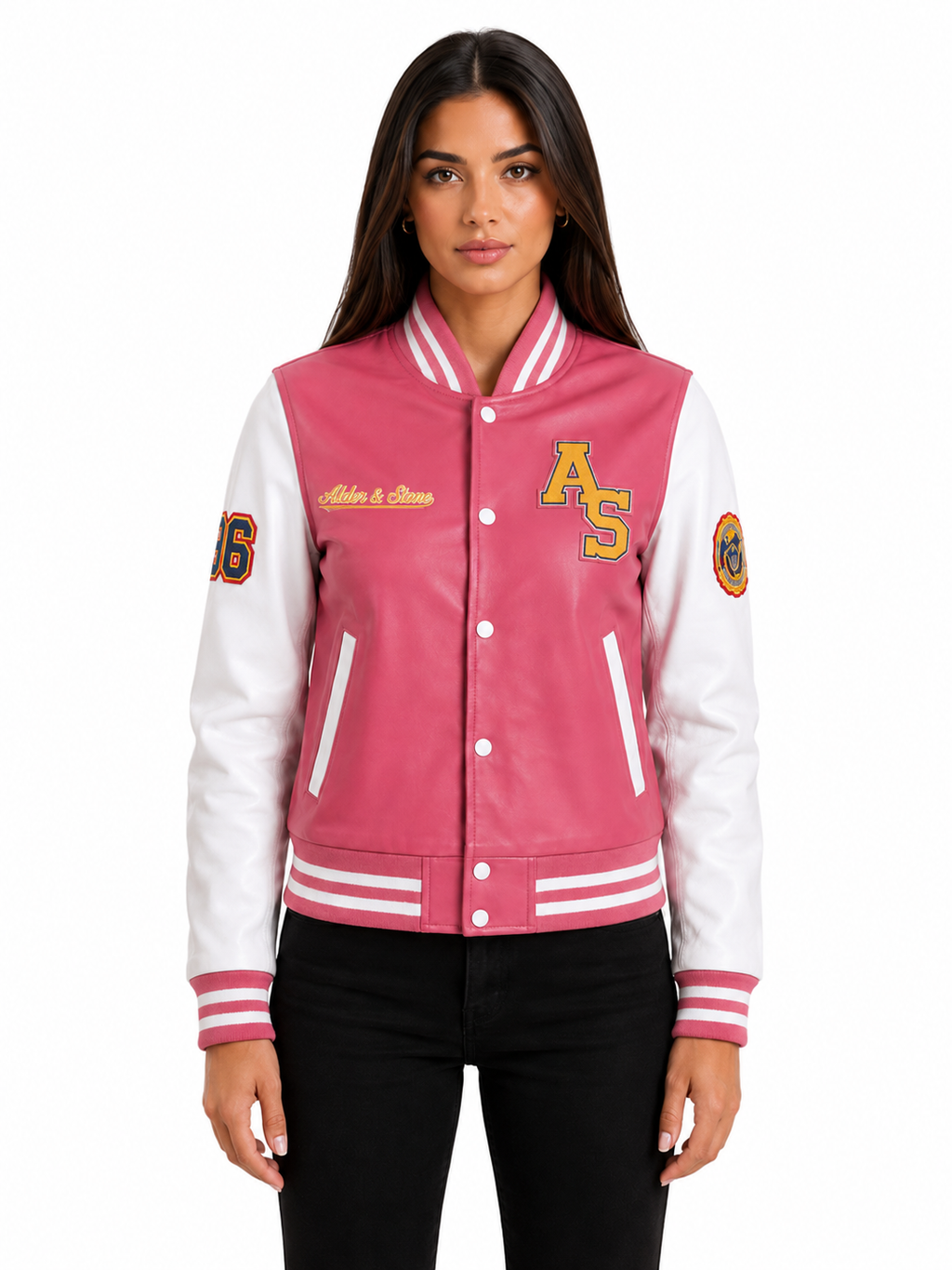 Alder & Stone Women's Varsity Jacket - Pink/White