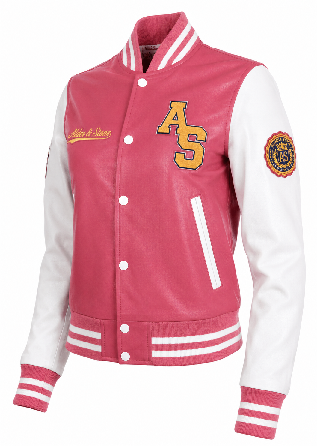 Alder & Stone Women's Varsity Jacket - Pink/White