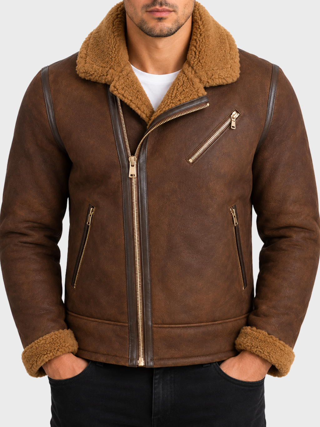 OBRS Men's Shearling Shawl Jacket - Brown/Ginger