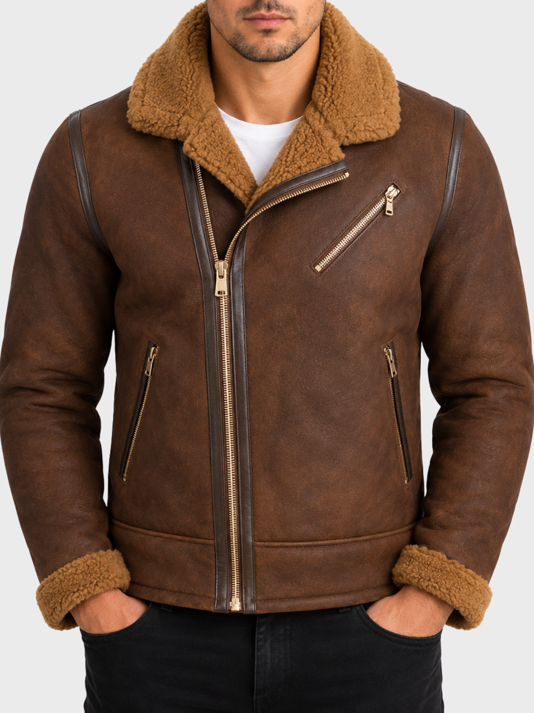 OBRS Men's Shearling Shawl Jacket - Brown/Ginger