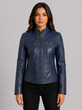 OBFQ Women's Biker Jacket - Navy Blue