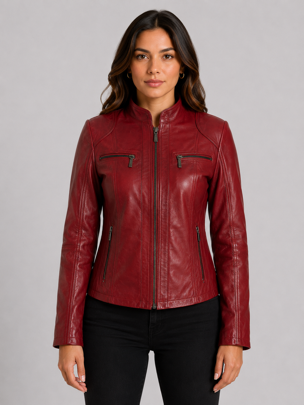 OBFQ Women's Biker Jacket - Red