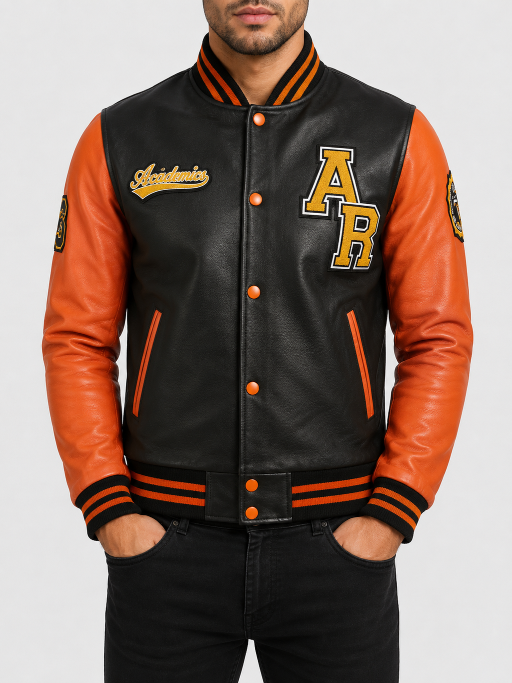 VZH7 Men's Varsity Jacket - Black/Orange