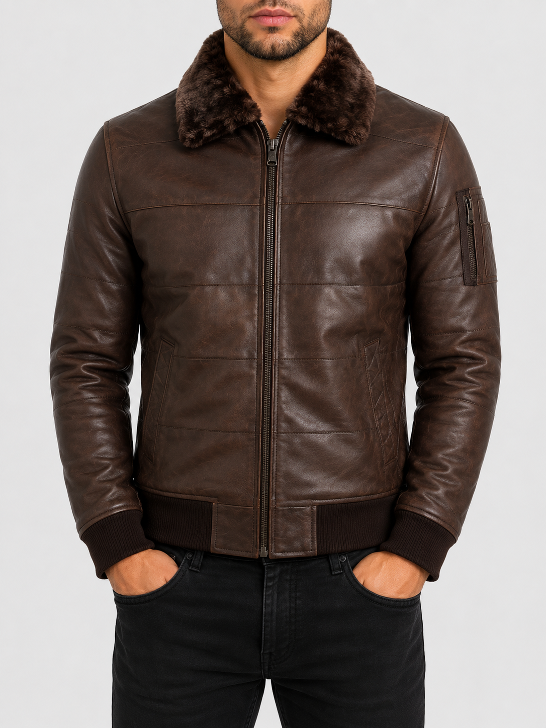 ZADV Men's Puffer Fur Aviator Bomber Jacket - Nevada Brown