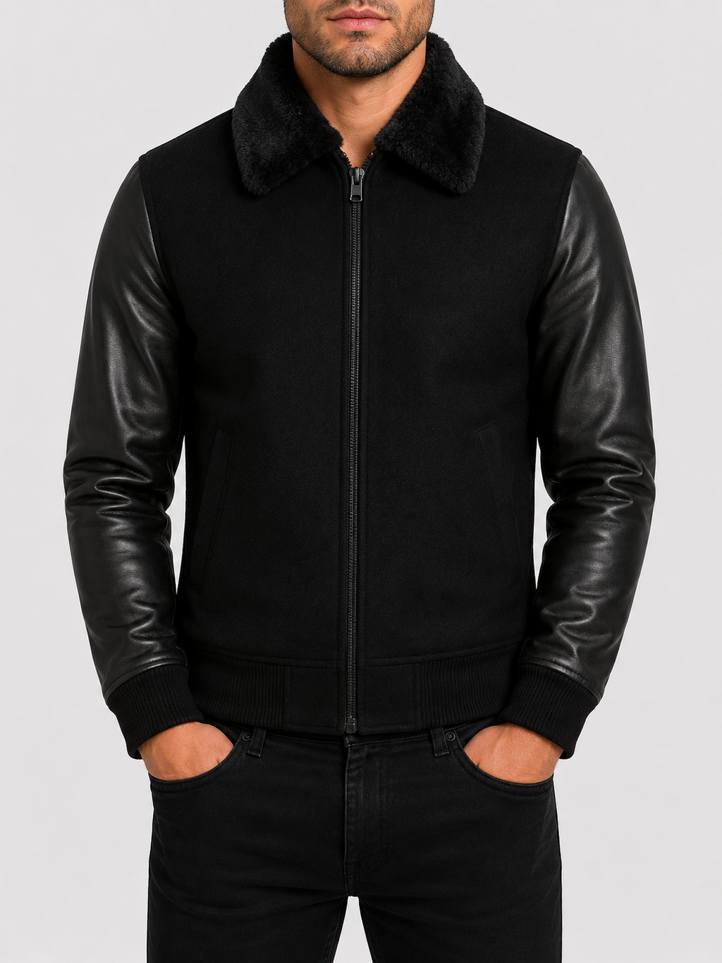 Y3EZ Men’s Fur Bomber Jacket - Target 1