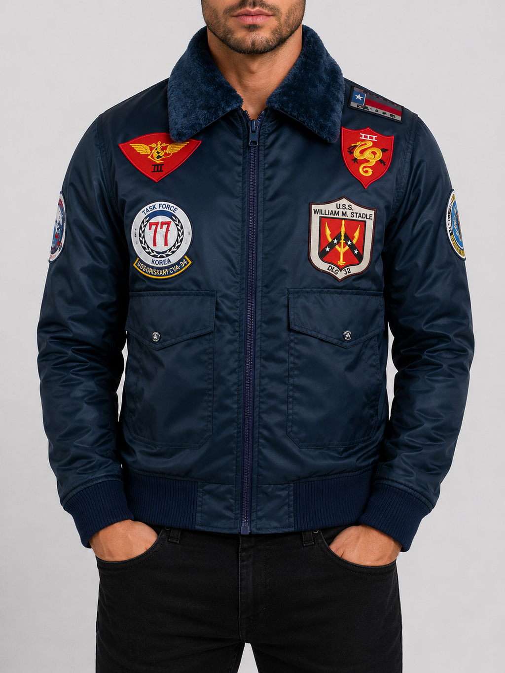 Y2Y9 Men's Aviator Jacket - Navy