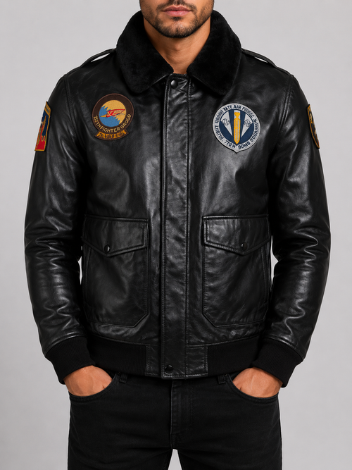 Alder & Stone Men's Aviator Bomber Jacket - Black
