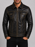 AGQ5 Men's Trucker Harrington Jacket - Black/Yellow