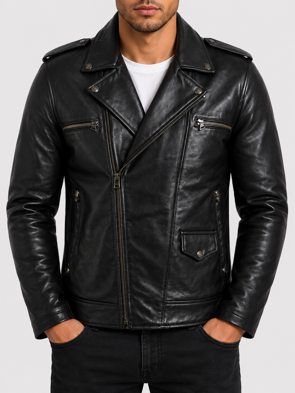 Alder & Stone Men's Skull Biker Jacket - Black