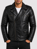 Alder & Stone Men's Skull Biker Jacket - Black