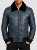 MC9P Men's Quilt Puffer Fur Aviator Bomber Jacket - Frosty Blue