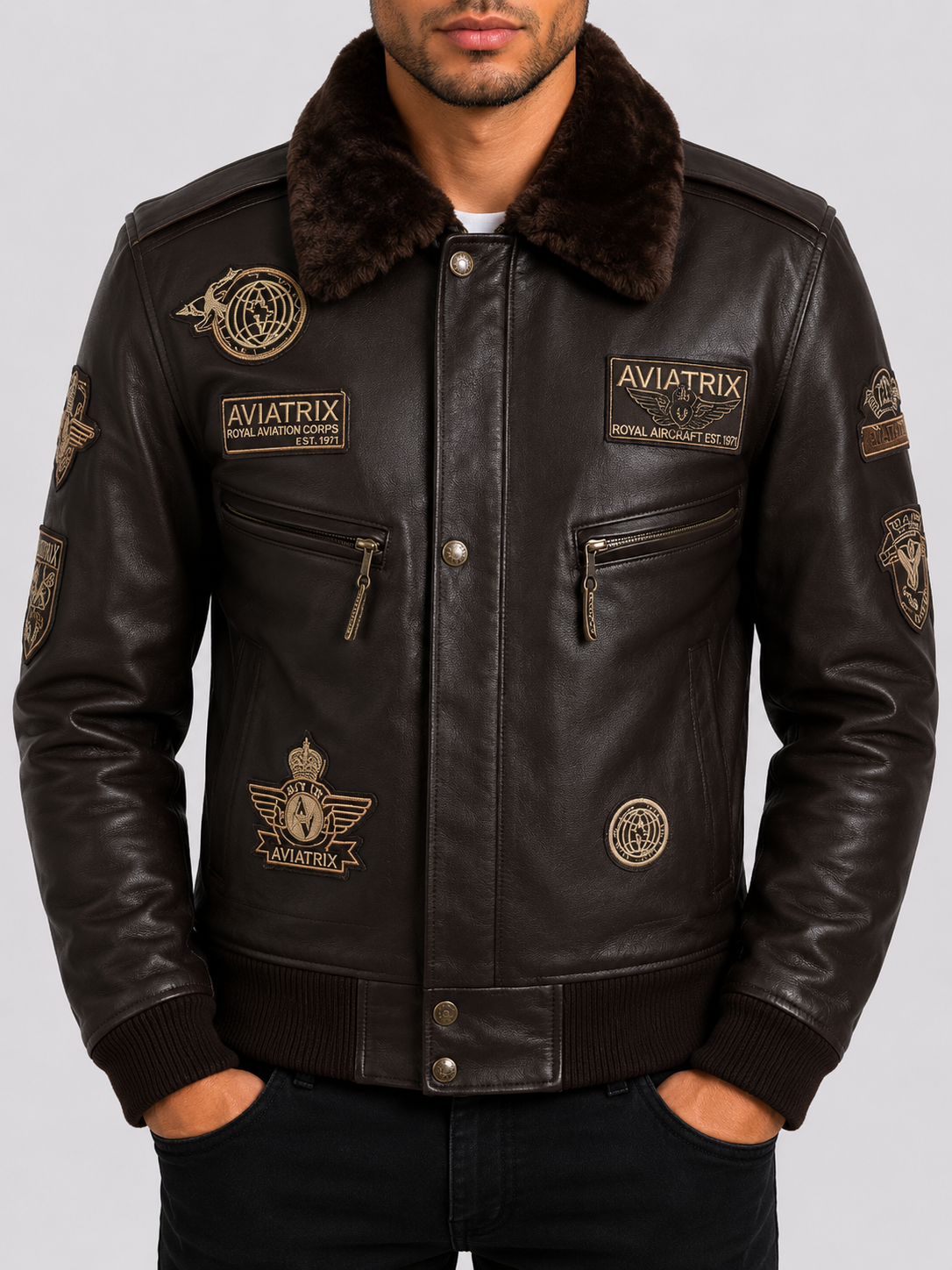 YBOB Men's Air Force Jacket - Brown