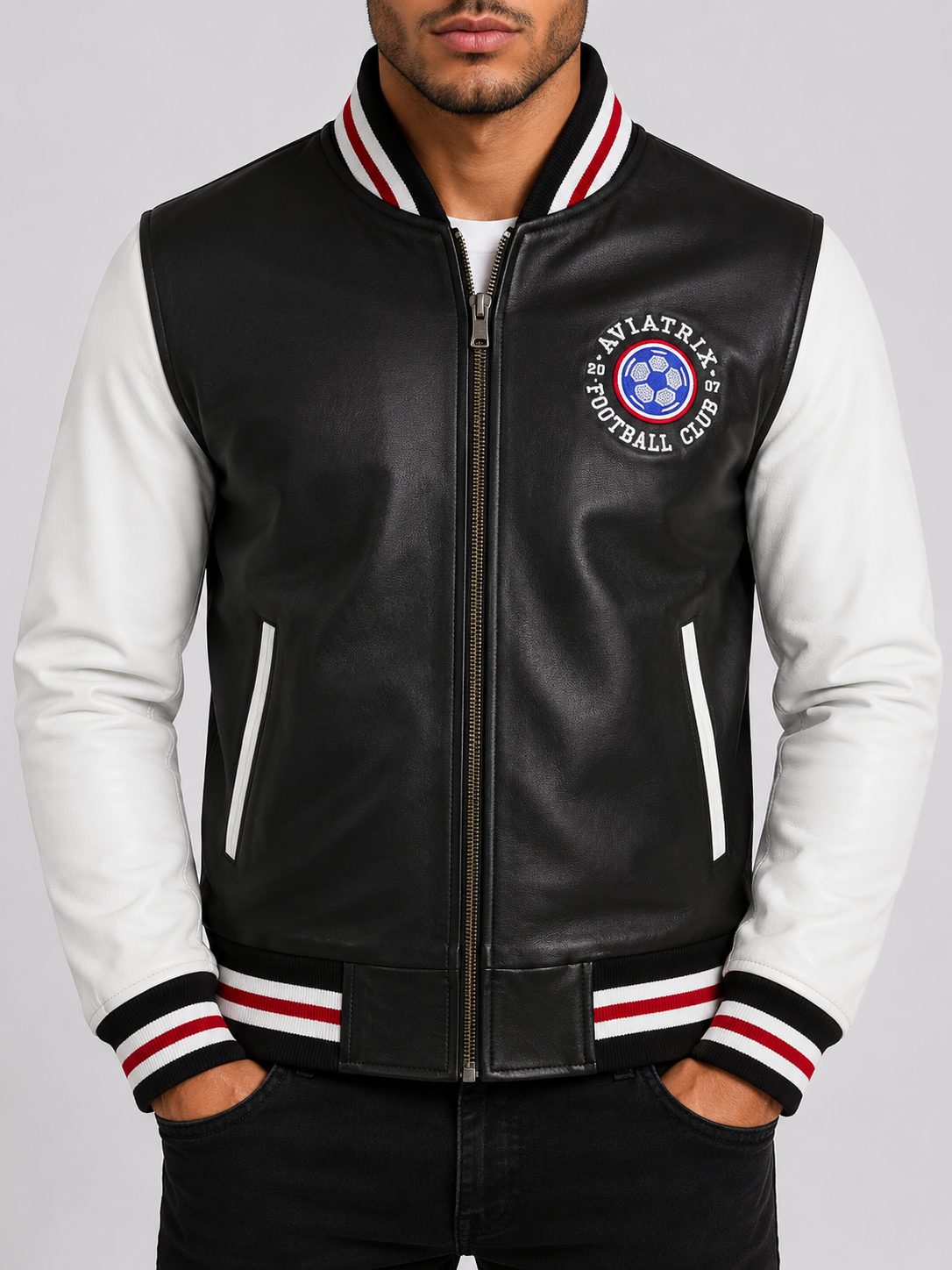 HGGT Men's Varsity Football Jacket - Black/White