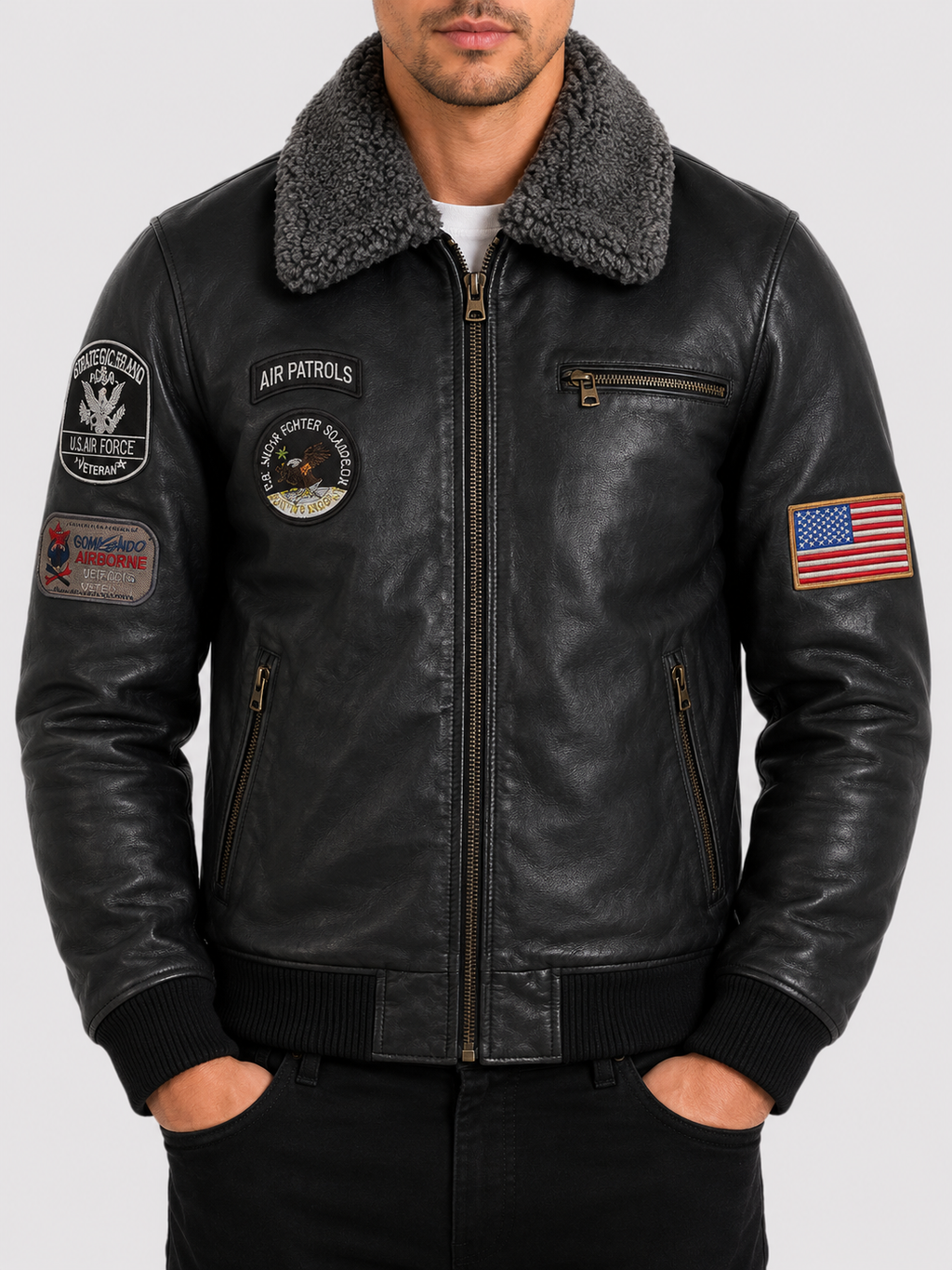 Aviatrix Mens American Pilot Jacket with Fur Collar