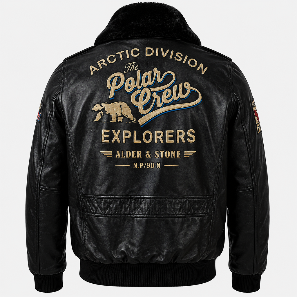 Alder & Stone Men's Aviator Jacket - Black/Black Fur