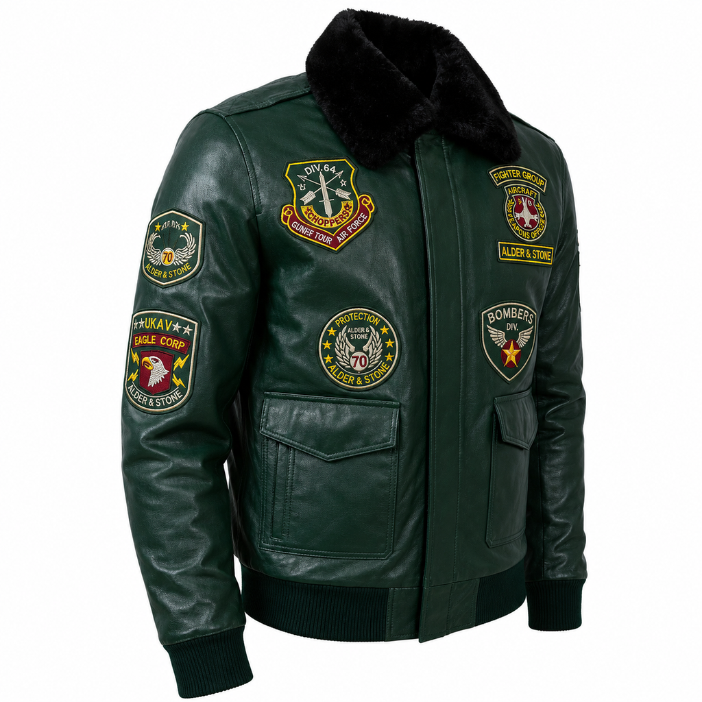Alder & Stone Men's Aviator Bomber Jacket - Green